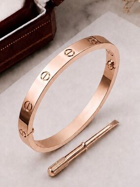 Stamped Rose Gold Plated Love Bangle Bracelet No Stones Waterproof